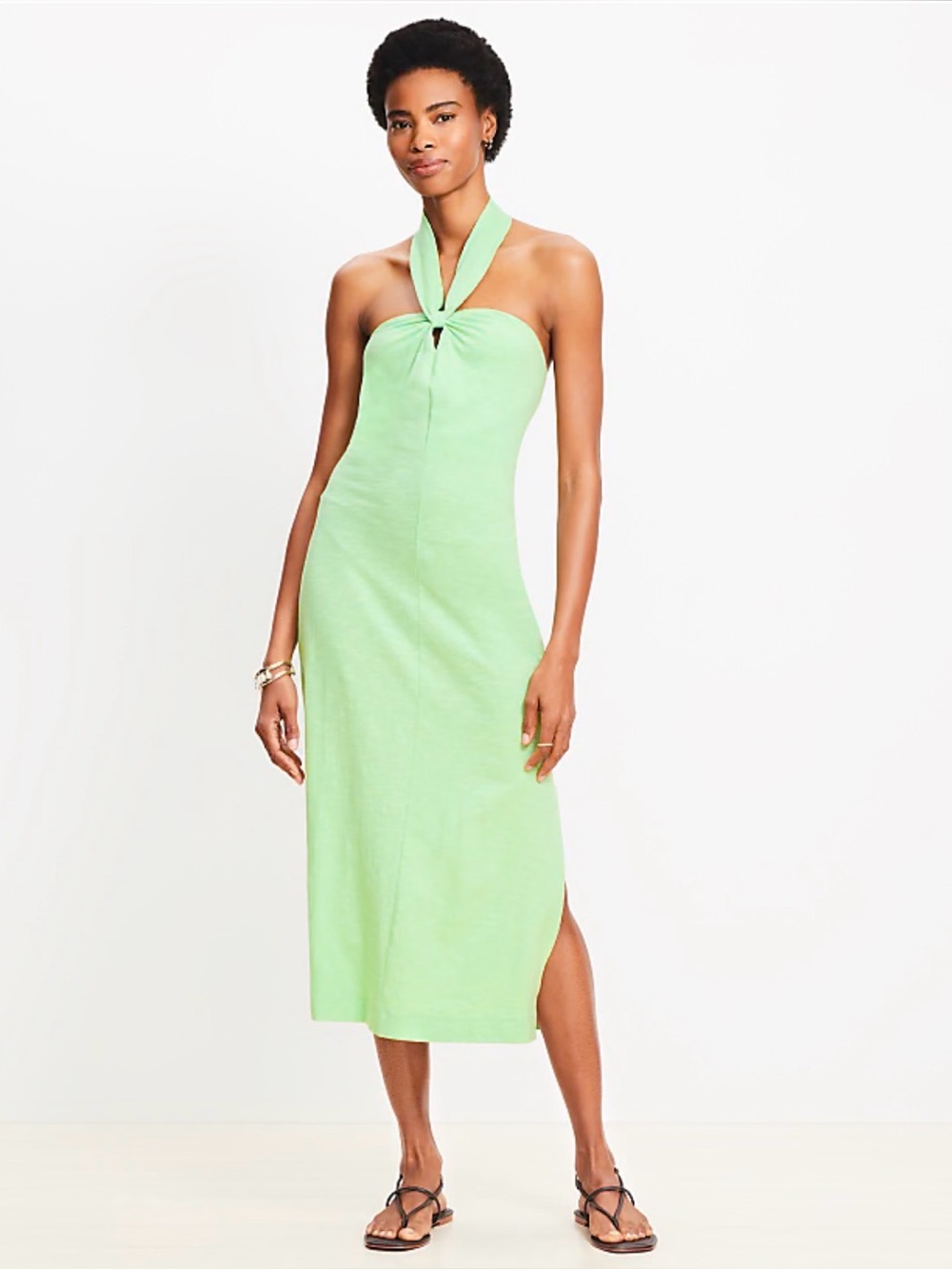Loft knotted keyhole, midi halter dress